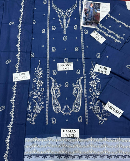ASIMA J0FA-3PC DHANAK EMBROIDERED SHIRT WITH DHANAK EMBROIDERED SHAWL AND TROUSER