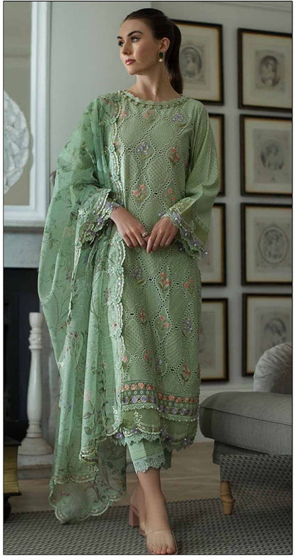 SOBIA NAZIR-3PC DHANAK EMBROIDERED SHIRT WITH DHANAK EMBROIDERED SHAWL AND TROUSER