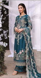 KAHF-3PC DHANAK EMBROIDERED SHIRT WITH DHANAK EMBROIDERED SHAWL AND TROUSER