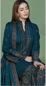 N00R-e-FAJAR-3PC DHANAK EMBROIDERED SHIRT WITH DHANAK EMBROIDERED SHAWL AND TROUSER