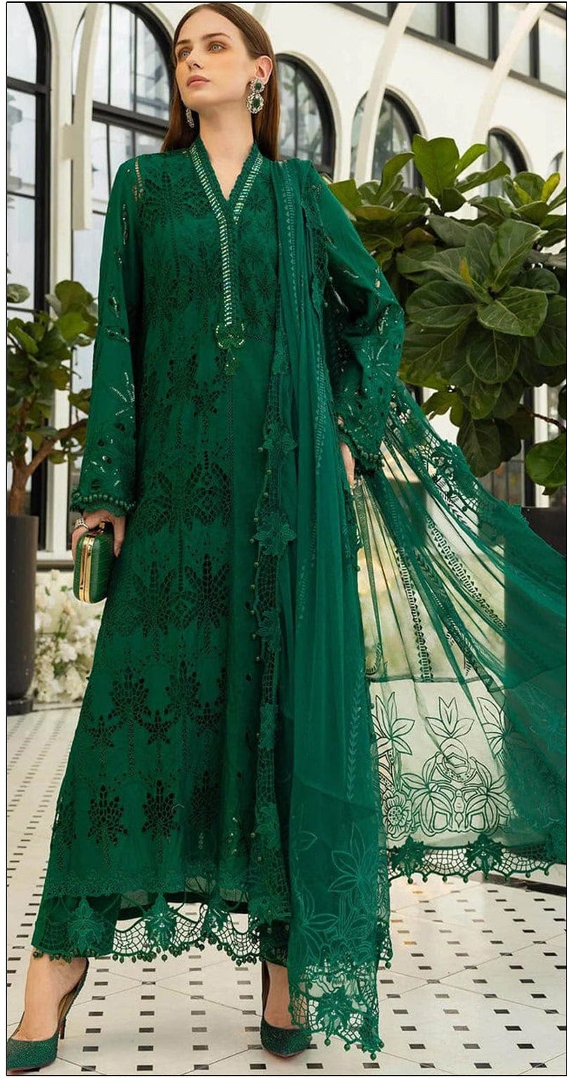 MARIA.B-3PC DHANAK EMBROIDERED SHIRT WITH DHANAK EMBROIDERED SHAWL AND TROUSER