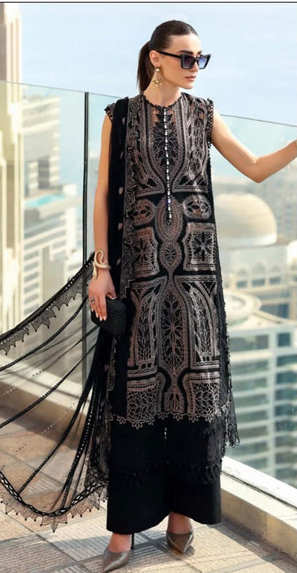 MARIA.B.-3PC DHANAK EMBROIDERED SHIRT WITH DHANAK EMBROIDERED SHAWL AND TROUSER