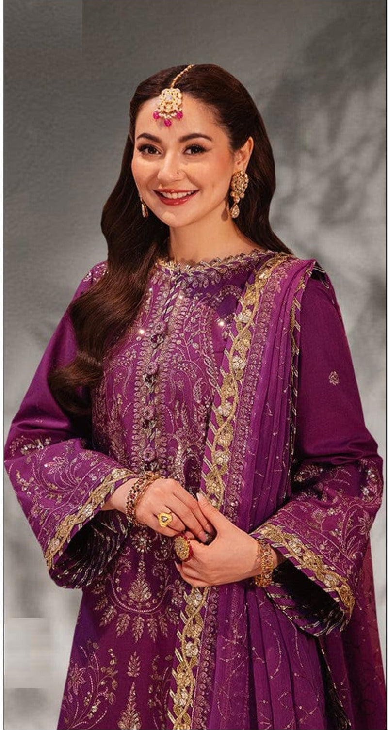 ASIM JOFA-3PC DHANAK EMBROIDERED SHIRT WITH DHANAK EMBROIDERED SHAWL AND TROUSER