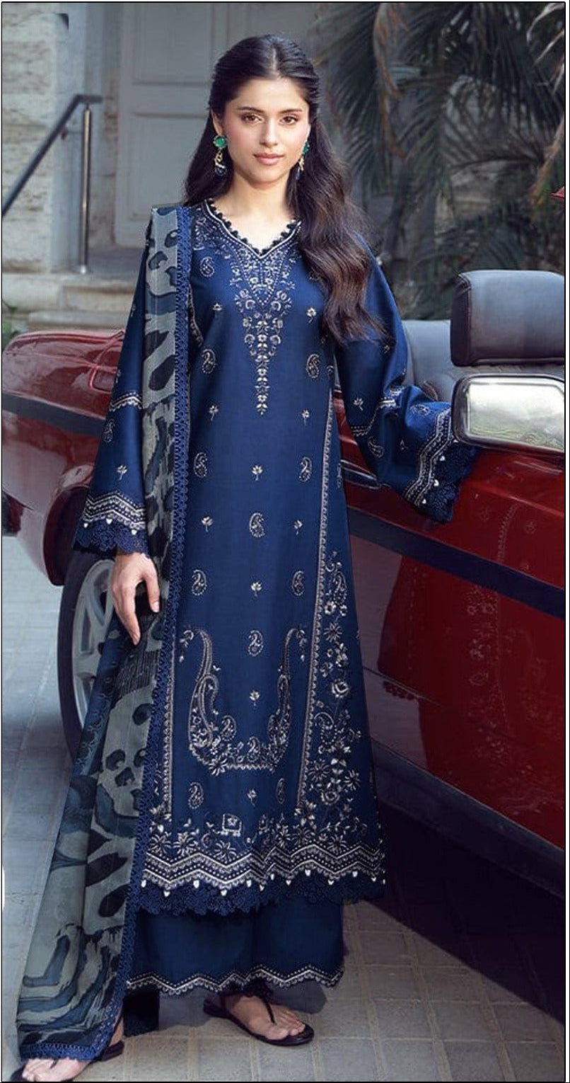 ASIMA J0FA-3PC DHANAK EMBROIDERED SHIRT WITH DHANAK EMBROIDERED SHAWL AND TROUSER