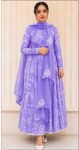 BAREEZE-3PC DHANAK EMBROIDERED SHIRT WITH DHANAK EMBROIDERED SHAWL AND TROUSER