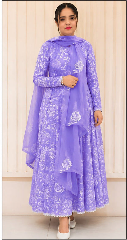 BAREEZE-3PC DHANAK EMBROIDERED SHIRT WITH DHANAK EMBROIDERED SHAWL AND TROUSER