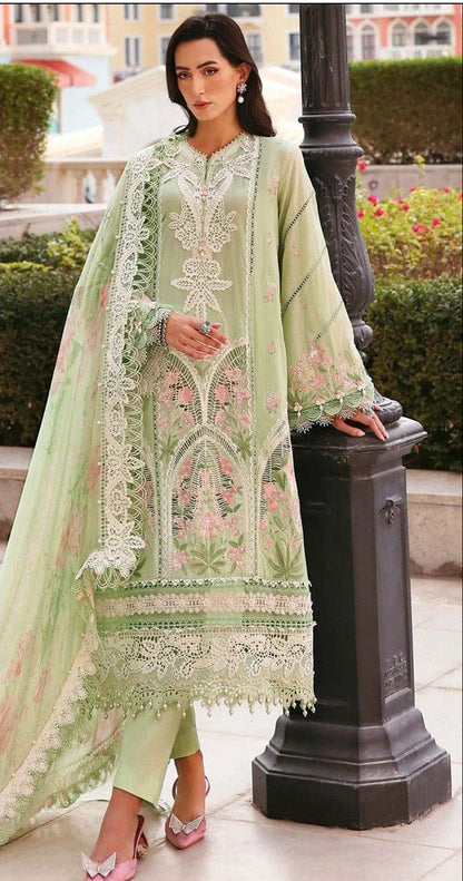 MARIA.B-3PC DHANAK EMBROIDERED SHIRT WITH DHANAK EMBROIDERED SHAWL AND TROUSER