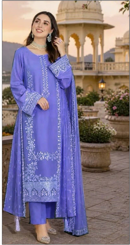 ZARQASH-3PC DHANAK EMBROIDERED SHIRT WITH DHANAK EMBROIDERED SHAWL AND TROUSER