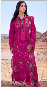 MARIA.B-3PC DHANAK EMBROIDERED SHIRT WITH DHANAK EMBROIDERED SHAWL AND TROUSER