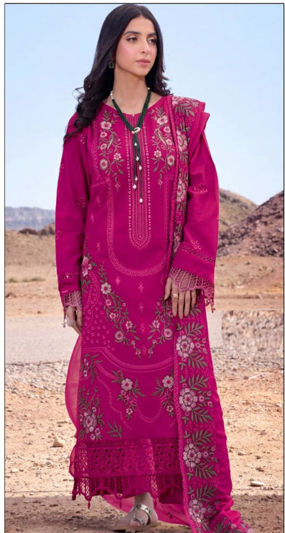 MARIA.B-3PC DHANAK EMBROIDERED SHIRT WITH DHANAK EMBROIDERED SHAWL AND TROUSER