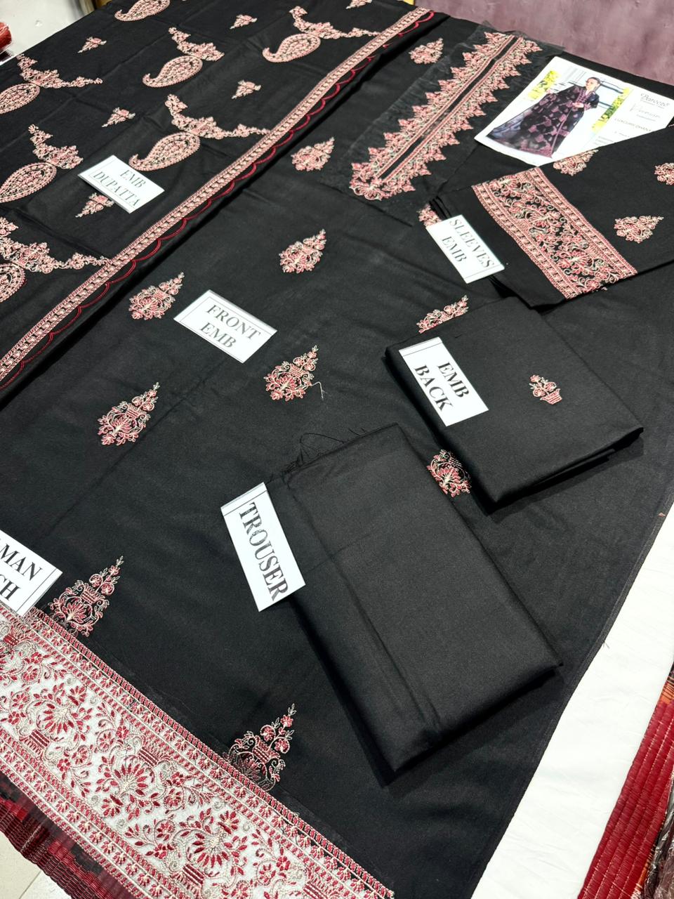 BAREEZE-3PC DHANAK EMBROIDERED SHIRT WITH DHANAK EMBROIDERED SHAWL AND TROUSER