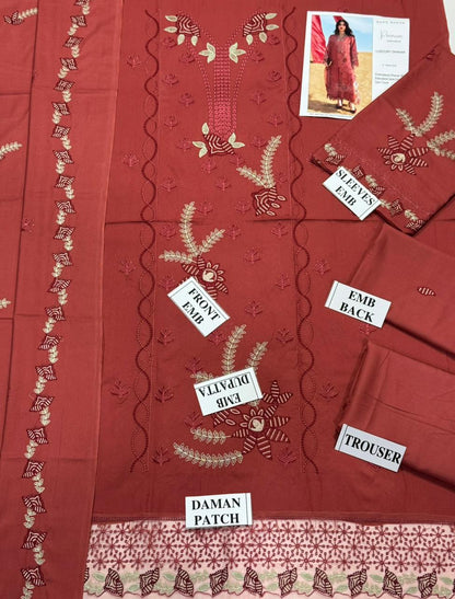 RANG RASIYA-3PC DHANAK EMBROIDERED SHIRT WITH DHANAK EMBROIDERED SHAWL AND TROUSER