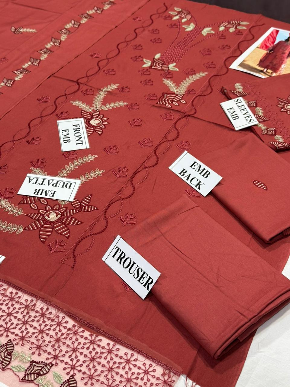 RANG RASIYA-3PC DHANAK EMBROIDERED SHIRT WITH DHANAK EMBROIDERED SHAWL AND TROUSER