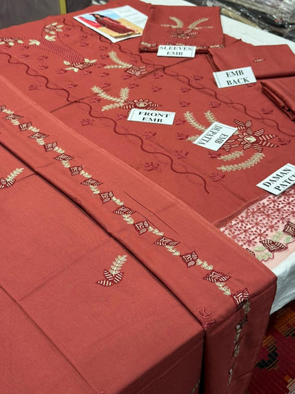 RANG RASIYA-3PC DHANAK EMBROIDERED SHIRT WITH DHANAK EMBROIDERED SHAWL AND TROUSER