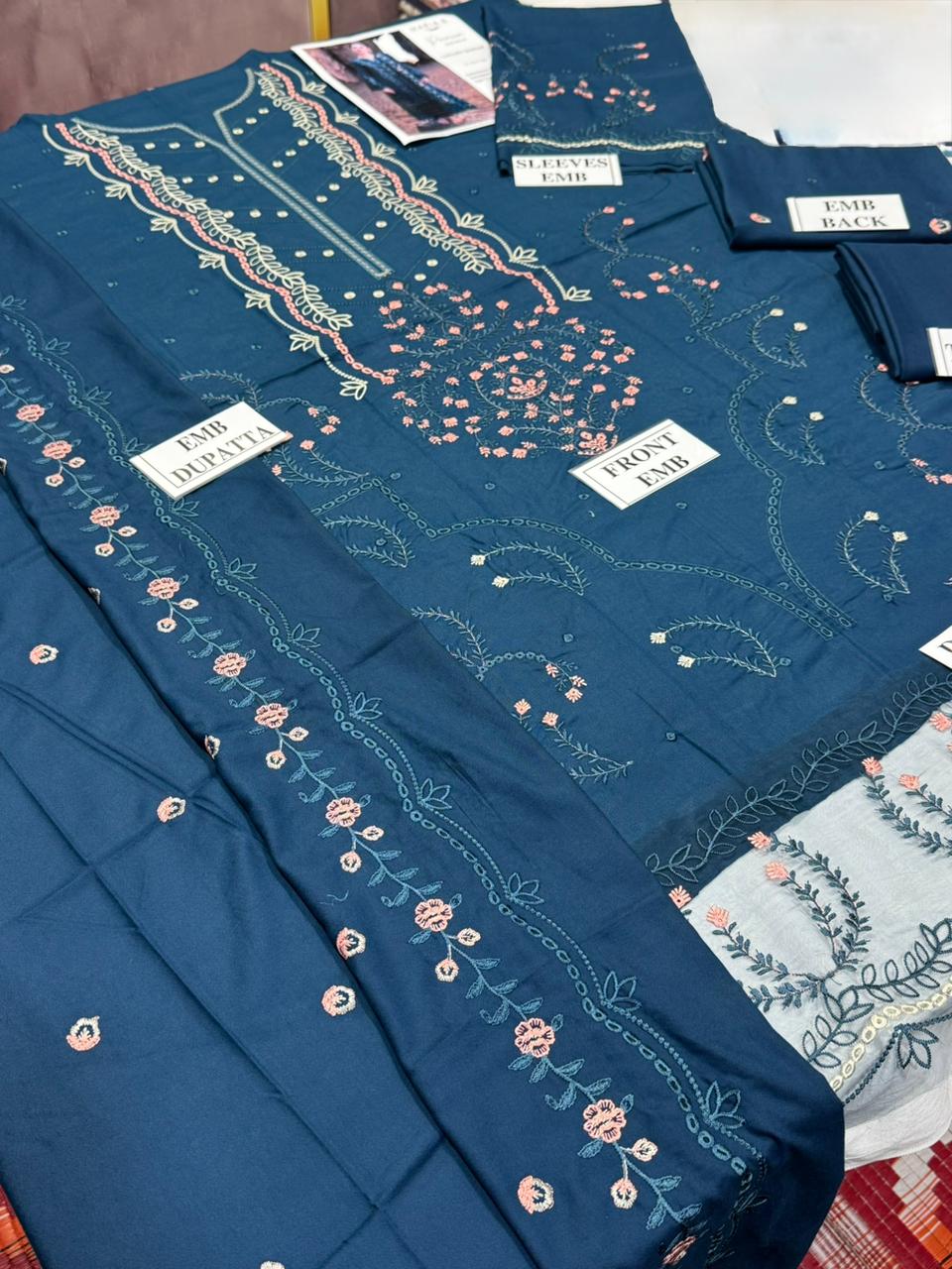 MARI.B-3PC DHANAK EMBROIDERED SHIRT WITH DHANAK EMBROIDERED SHAWL AND TROUSER
