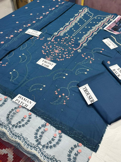 MARI.B-3PC DHANAK EMBROIDERED SHIRT WITH DHANAK EMBROIDERED SHAWL AND TROUSER