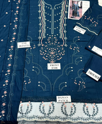 MARI.B-3PC DHANAK EMBROIDERED SHIRT WITH DHANAK EMBROIDERED SHAWL AND TROUSER