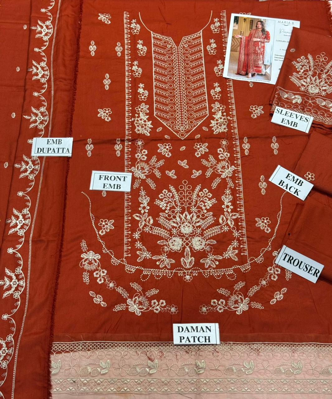 MARI .B-3PC DHANAK EMBROIDERED SHIRT WITH DHANAK EMBROIDERED SHAWL AND TROUSER