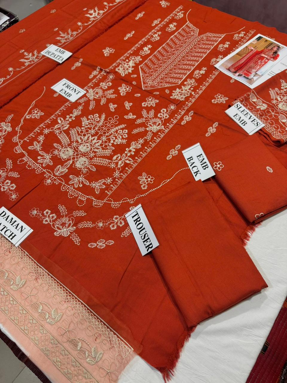 MARI .B-3PC DHANAK EMBROIDERED SHIRT WITH DHANAK EMBROIDERED SHAWL AND TROUSER