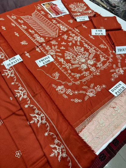 MARI .B-3PC DHANAK EMBROIDERED SHIRT WITH DHANAK EMBROIDERED SHAWL AND TROUSER