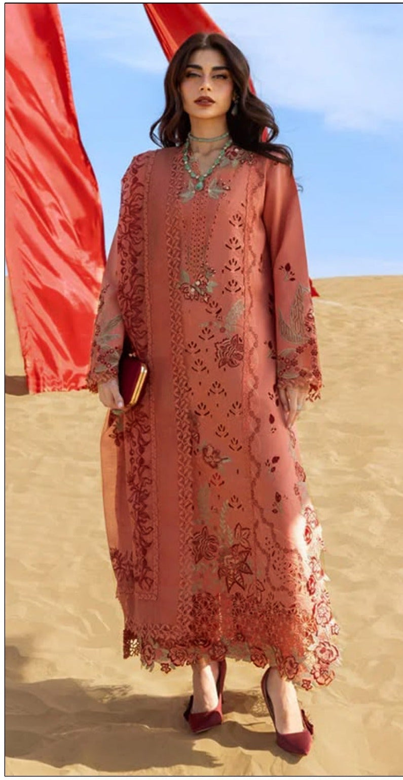 RANG RASIYA-3PC DHANAK EMBROIDERED SHIRT WITH DHANAK EMBROIDERED SHAWL AND TROUSER