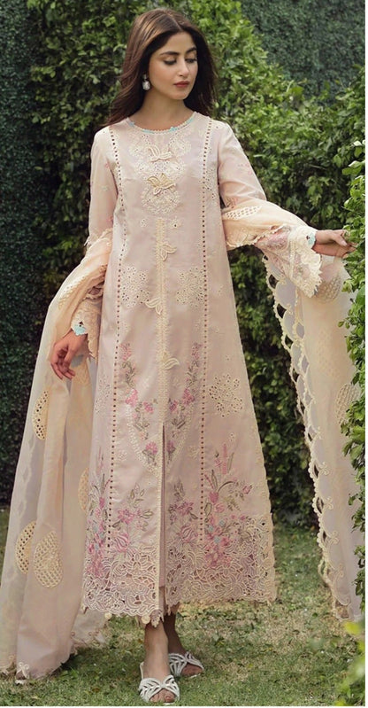 QALAMKAR -3PC DHANAK EMBROIDERED SHIRT WITH DHANAK EMBROIDERED SHAWL AND TROUSER