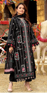 ANEELAS -3PC DHANAK EMBROIDERED SHIRT WITH DHANAK EMBROIDERED SHAWL AND TROUSER