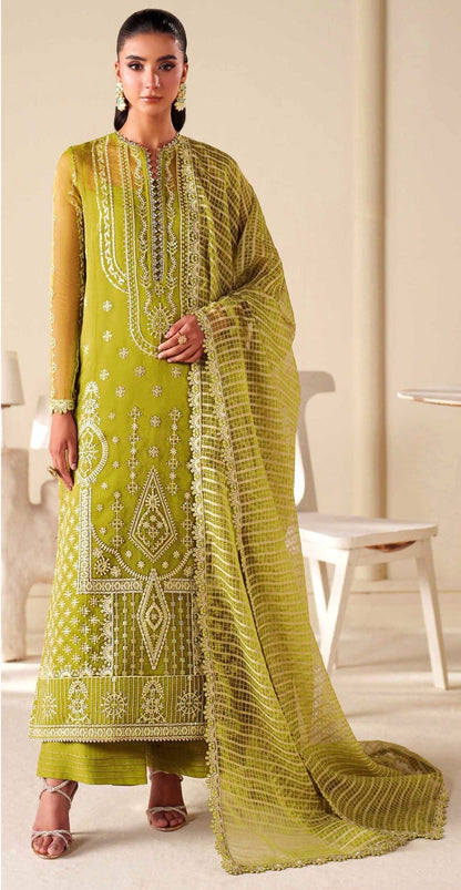 AKBAR ASLAM-3PC DHANAK EMBROIDERED SHIRT WITH DHANAK EMBROIDERED SHAWL AND TROUSER