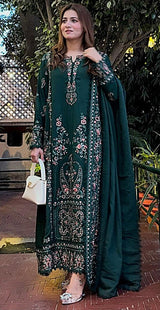 AFROZEH-3PC DHANAK EMBROIDERED SHIRT WITH DHANAK EMBROIDERED SHAWL AND TROUSER