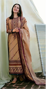 FLORENT -3PC DHANAK EMBROIDERED SHIRT WITH DHANAK EMBROIDERED SHAWL AND TROUSER