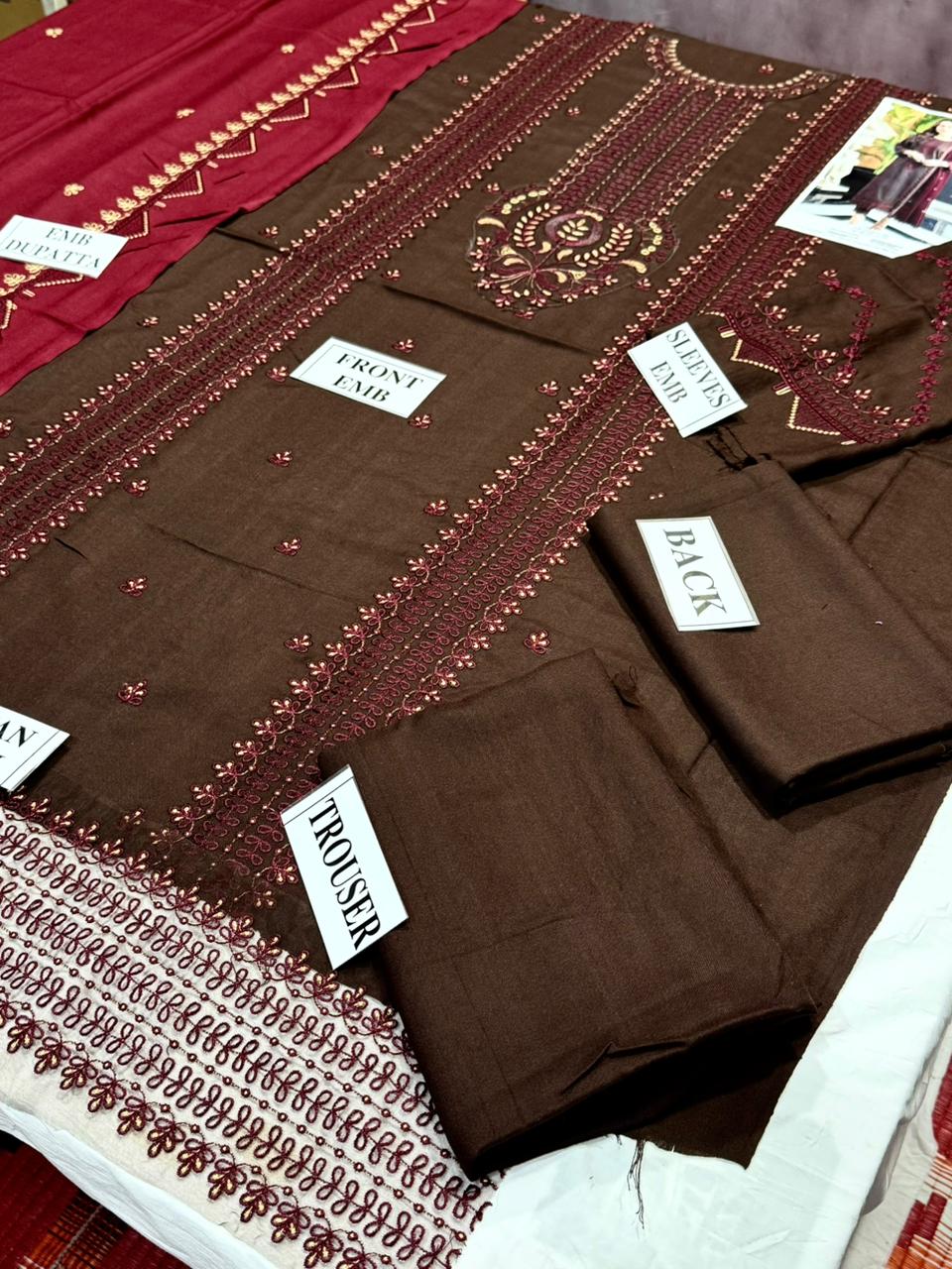 ASIMJOFA-3PC DHANAK EMBROIDERED SHIRT WITH DHANAK EMBROIDERED SHAWL AND TROUSER