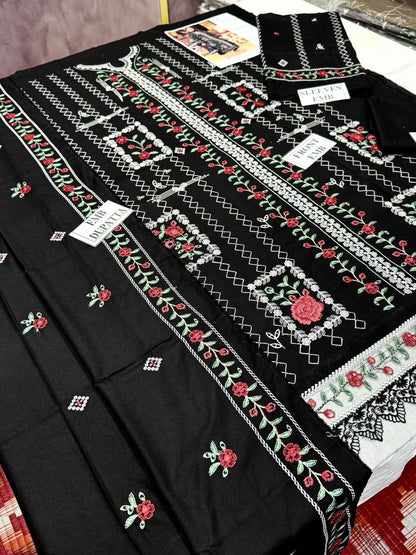 ANEELAS -3PC DHANAK EMBROIDERED SHIRT WITH DHANAK EMBROIDERED SHAWL AND TROUSER