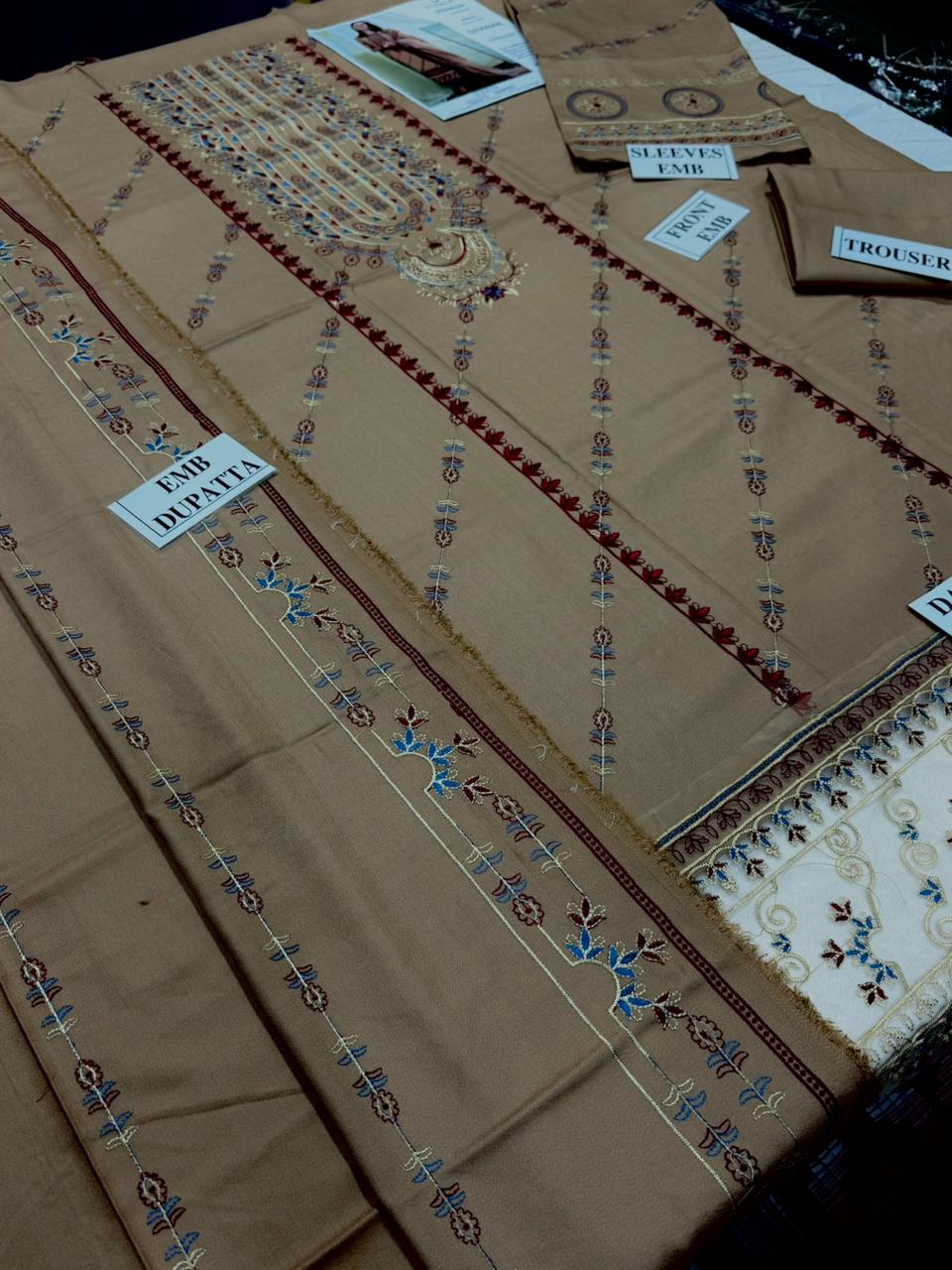 FLORENT -3PC DHANAK EMBROIDERED SHIRT WITH DHANAK EMBROIDERED SHAWL AND TROUSER