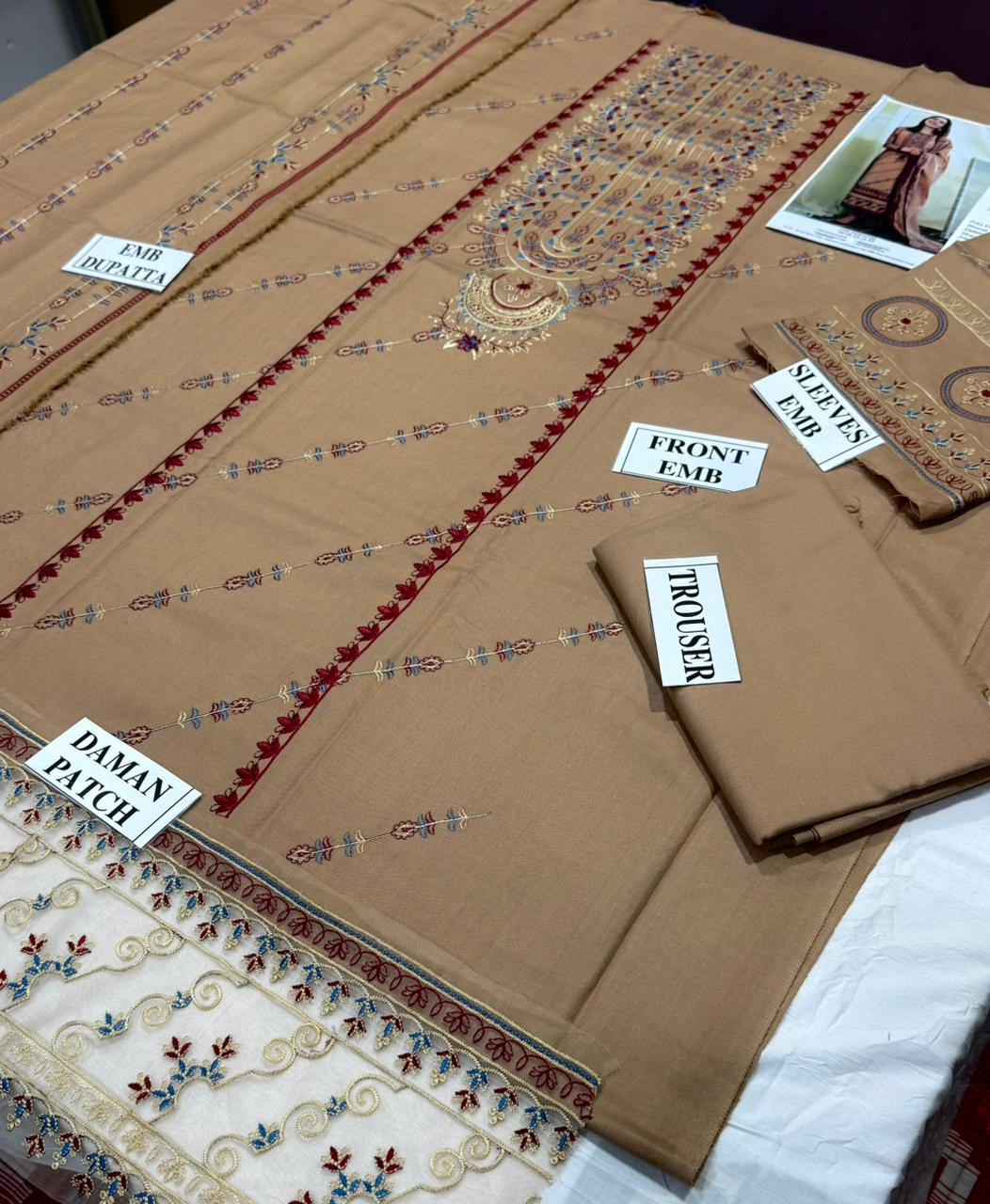 FLORENT -3PC DHANAK EMBROIDERED SHIRT WITH DHANAK EMBROIDERED SHAWL AND TROUSER