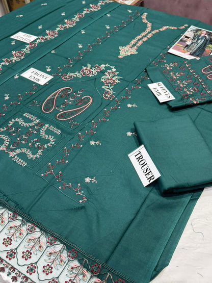AFROZEH-3PC DHANAK EMBROIDERED SHIRT WITH DHANAK EMBROIDERED SHAWL AND TROUSER