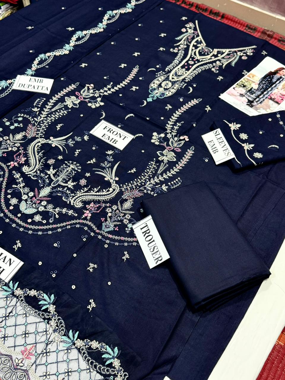 QALAMKAR-3PC DHANAK EMBROIDERED SHIRT WITH DHANAK EMBROIDERED SHAWL AND TROUSER