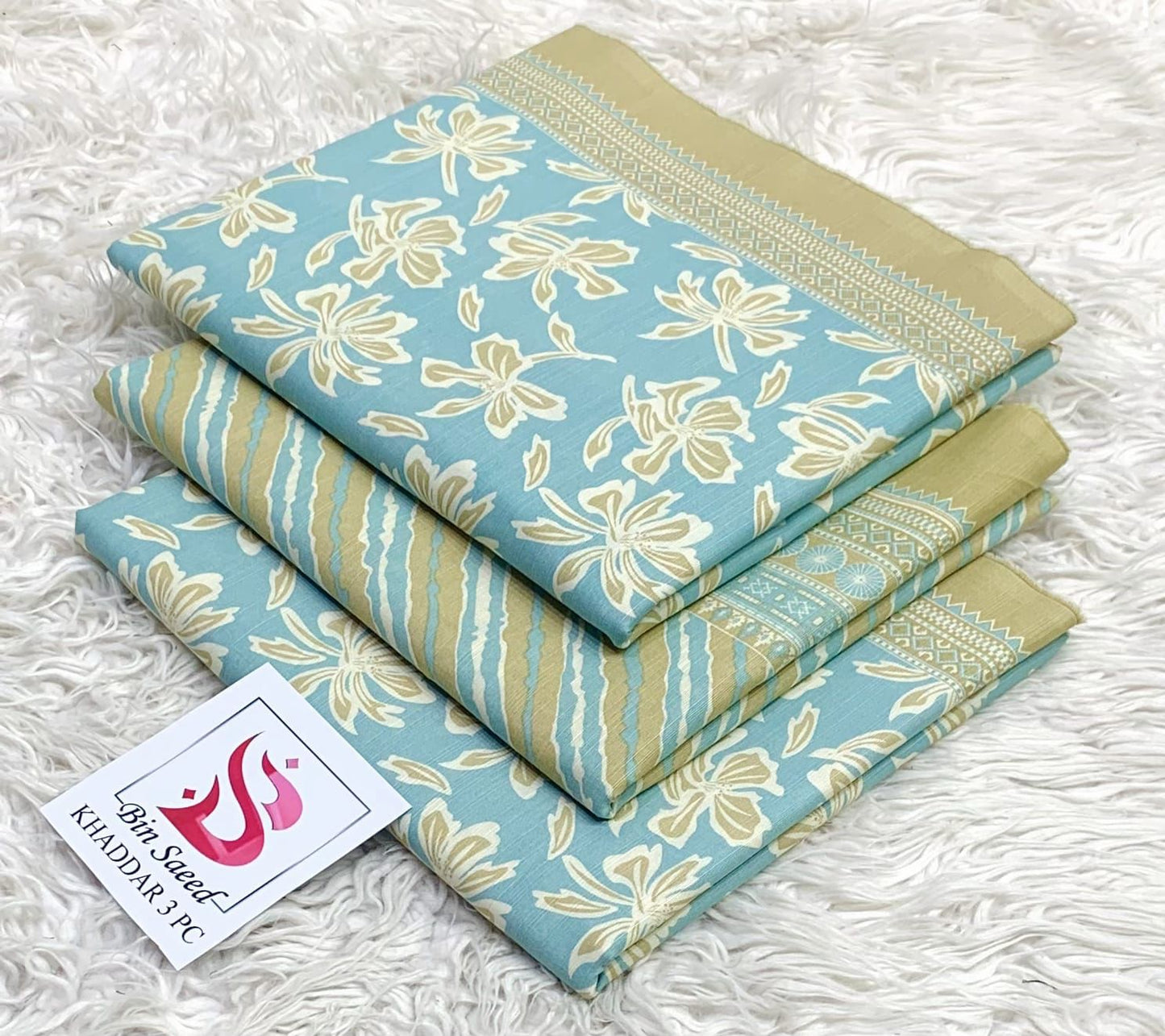 BIN SAEED-3PC KHADDAR PRINTED SHIRT WITH KHADDAR PRINTED DUPATTA AND PRINT TROUSER