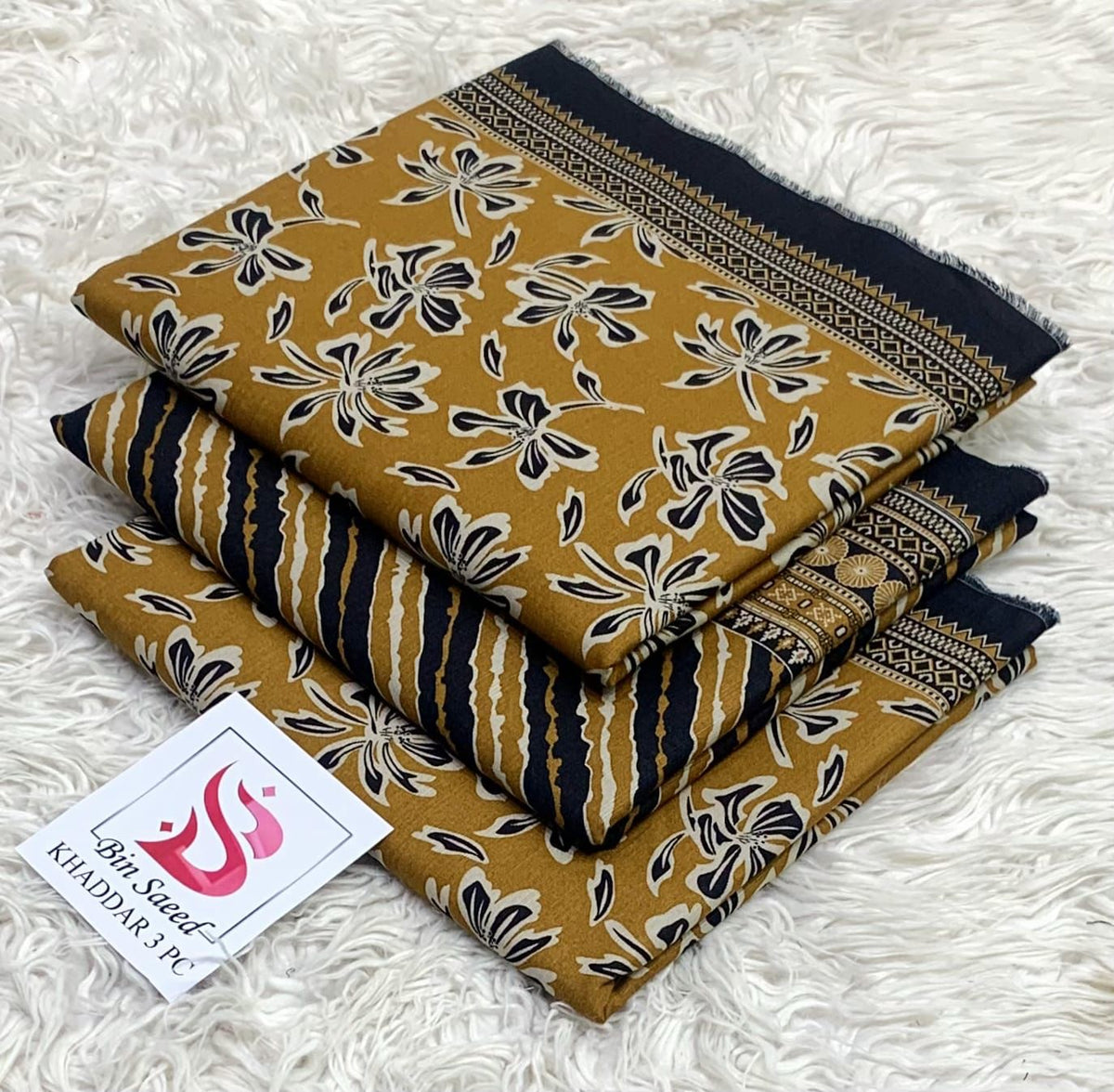 BIN SAEED-3PC KHADDAR PRINTED SHIRT WITH KHADDAR PRINTED DUPATTA AND PRINT TROUSER