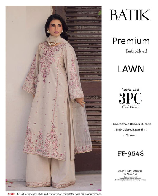 Batik Premium Embroidered Lawn 3PC Suit | FF-9548