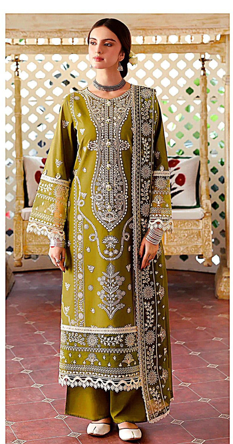 3PC LAWN EMBROIDERED SHIRT WITH BAMBER CHIFFON EMBROIDERED DUPATTA AND LAWN TROUSER-