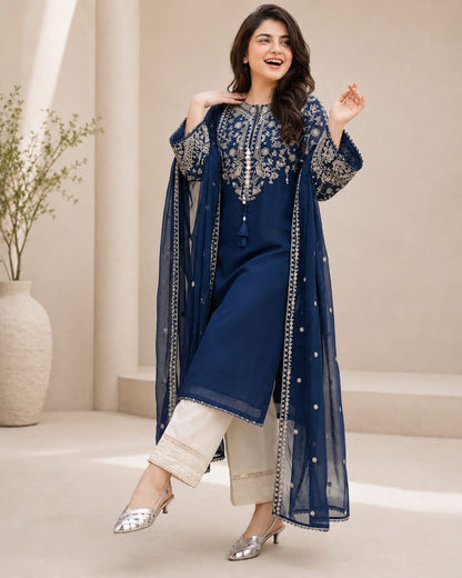 SR-BT2835 Unstitched Fully Embroidered Lawn Suit With Embroidered Bamber Chiffon Dupatta