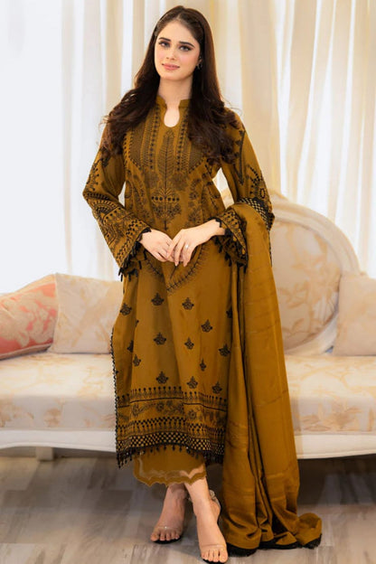 SR-MB100 Unstitched Fully Embroidered Dhanak Suit With Embroidered Dhanak Shawl
