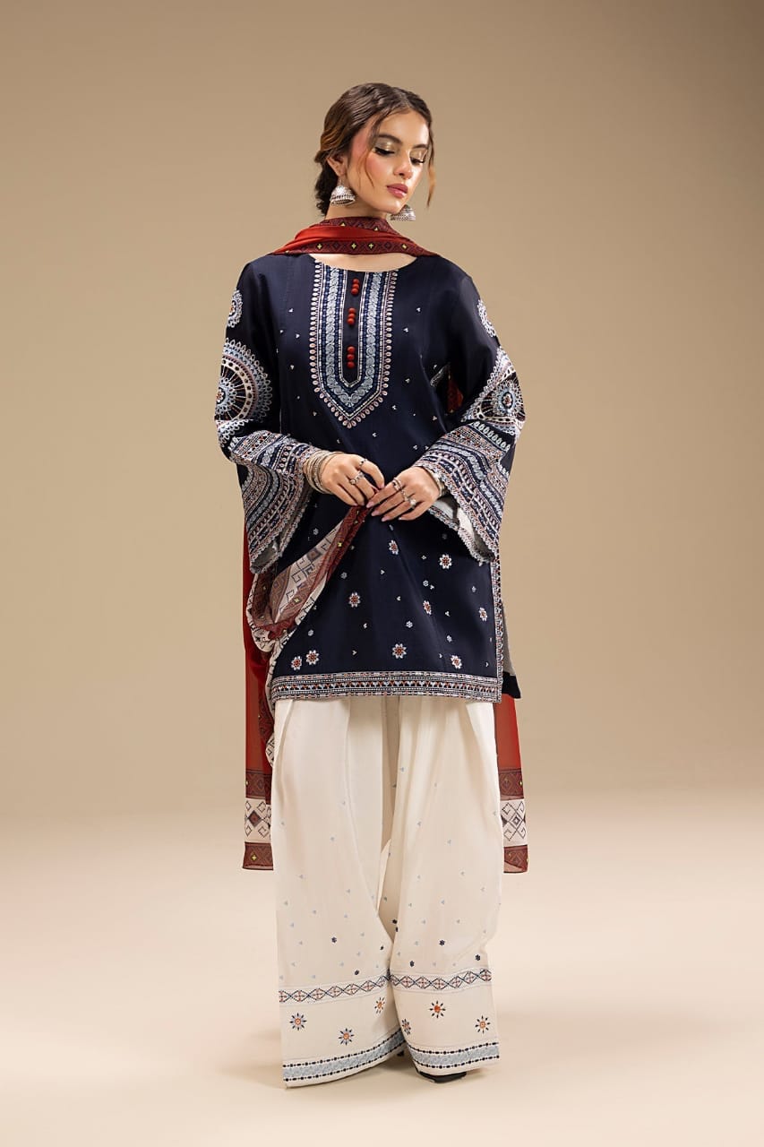 SR-RR610 Unstitched Heavy Embroidered Dhanak Suit With Digital Printed Monar Dupatta