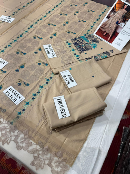 MARIA.B-3PC DHANAK EMBROIDERED SHIRT WITH DHANAK EMBROIDERED SHAWL AND TROUSER