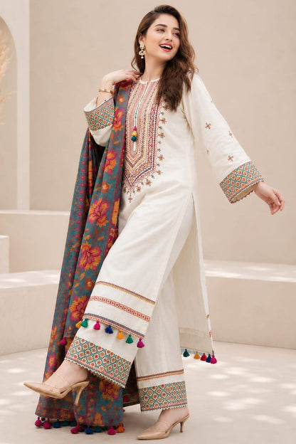 SR-QL2690 Unstitched Fully Embroidered Lawn Suit With Digital Printed Monar Dupatta