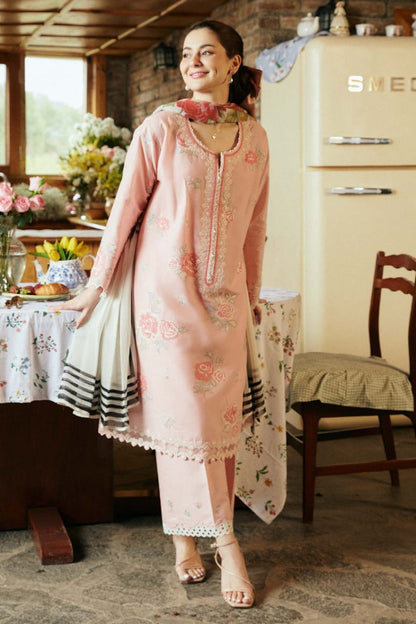 SR-ZS2620 Lawn Embroidered Suit 3pc With Silk Digital Printed Dupatta