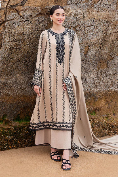 SR-AJ950 Unstitched Fully Embroidered Dhanak Suit With Embroidered Dhanak Shawl