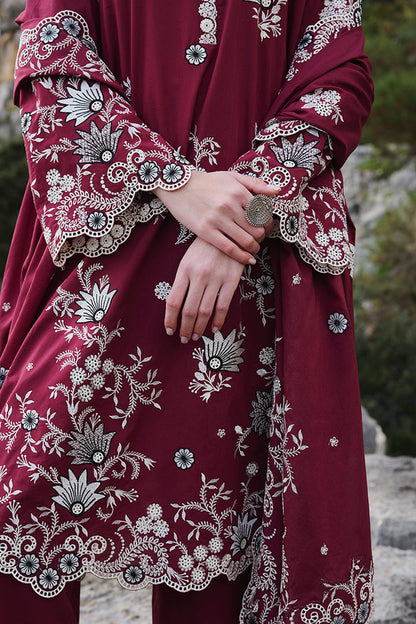 IMAGE-3PC LAWN EMBROIDERED SHIRT WITH KHADDI NET EMBROIDERED DUPATTA AND EMB TROUSER-BIC-4545