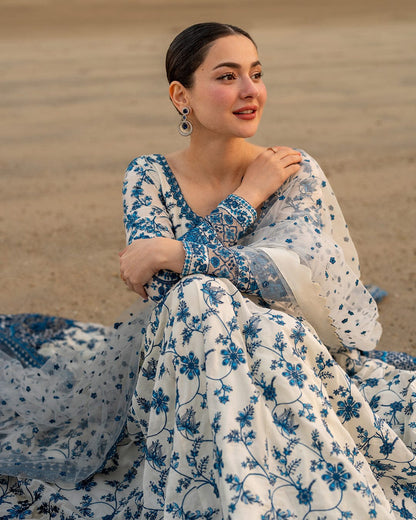 Highly Recommended SR-FS1000 Lawn Unstitched Frock Fully Embroidered 3pc Suit With Organza Embroidered Dupatta