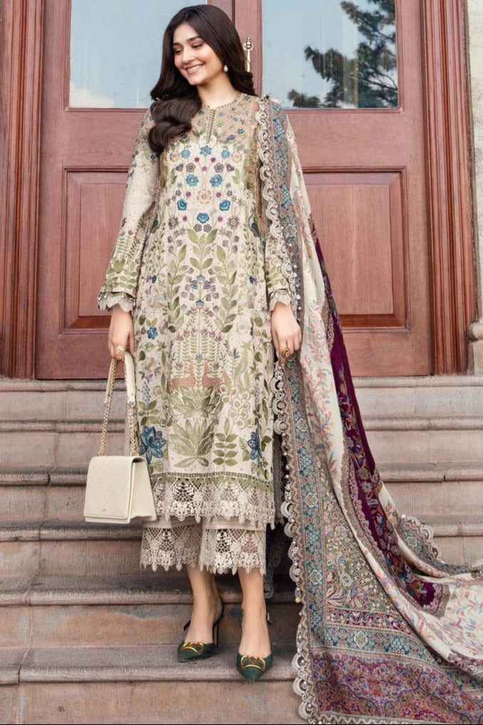 SR-MB555 Dhanak Embroidered Suit With Digital Printed Woolen Shawl
